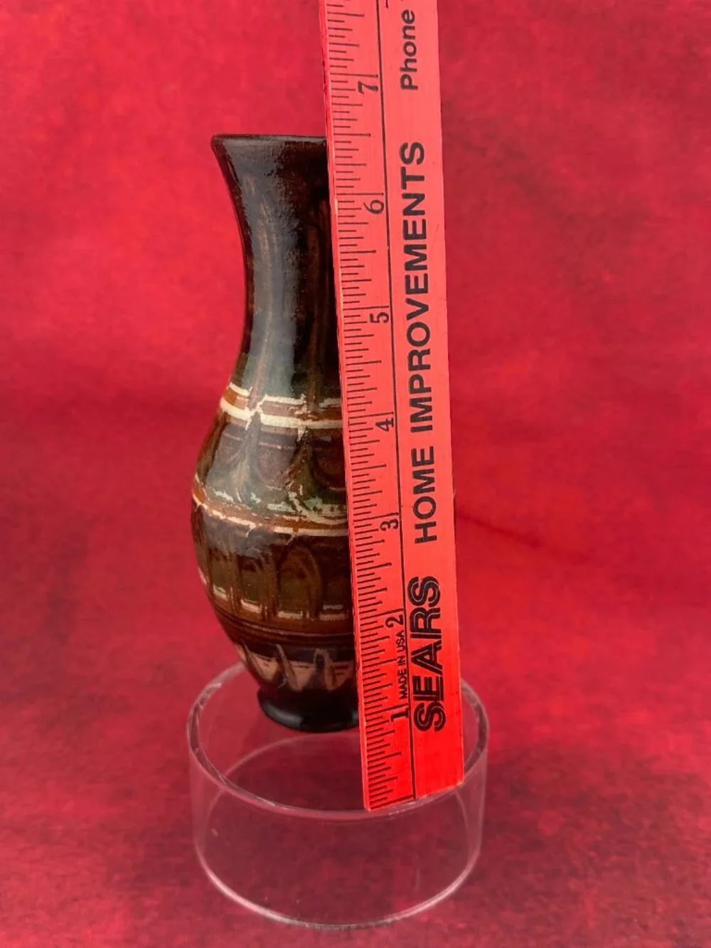 VINTAGE DRIP GLAZED STUDIO ART POTTERY VASE HAND-MADE AND HAND- PAINTED 6.5 in
